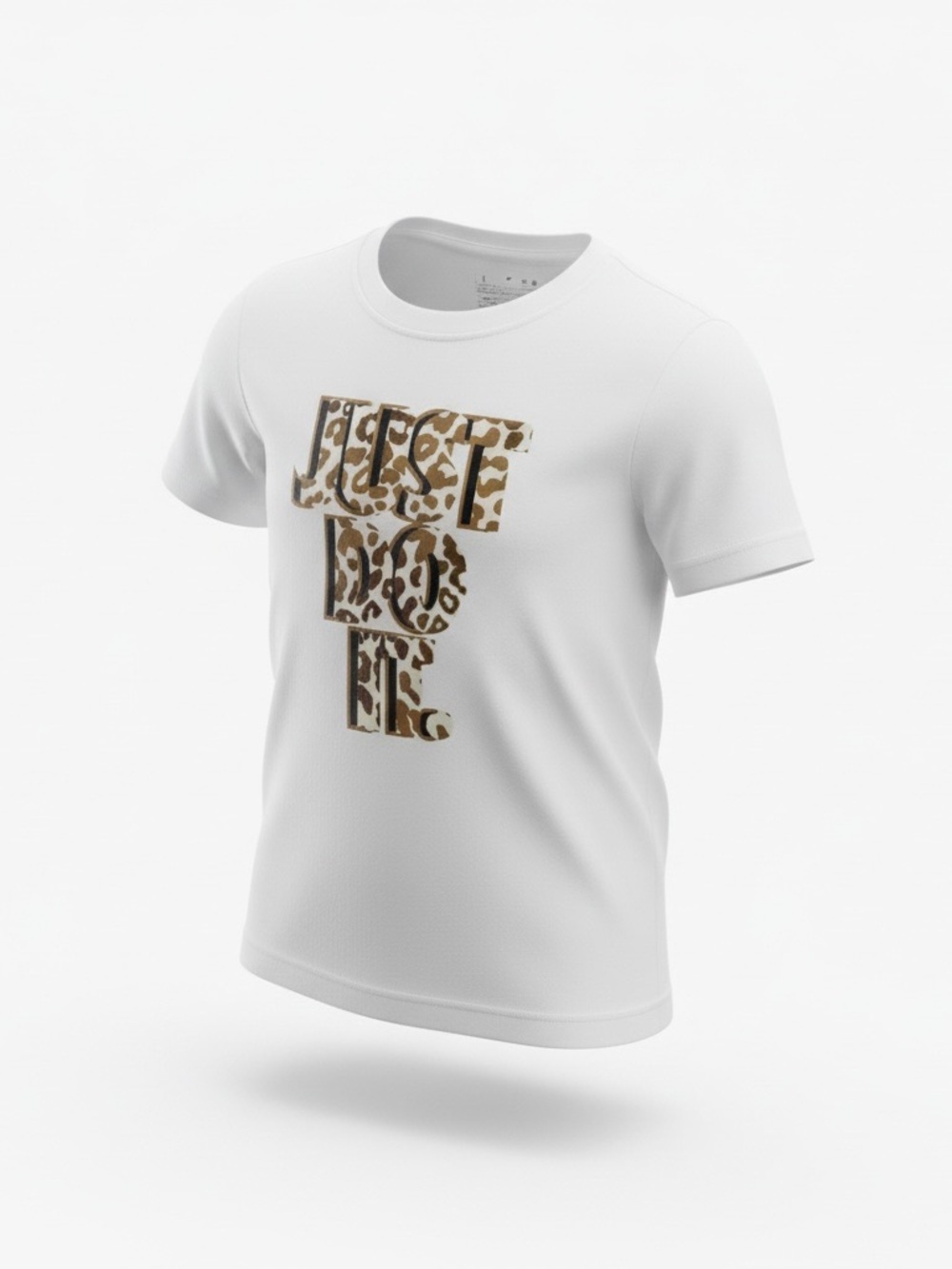 Girls Nike White Tee with Leopard 'JUST DO IT' Graphic
